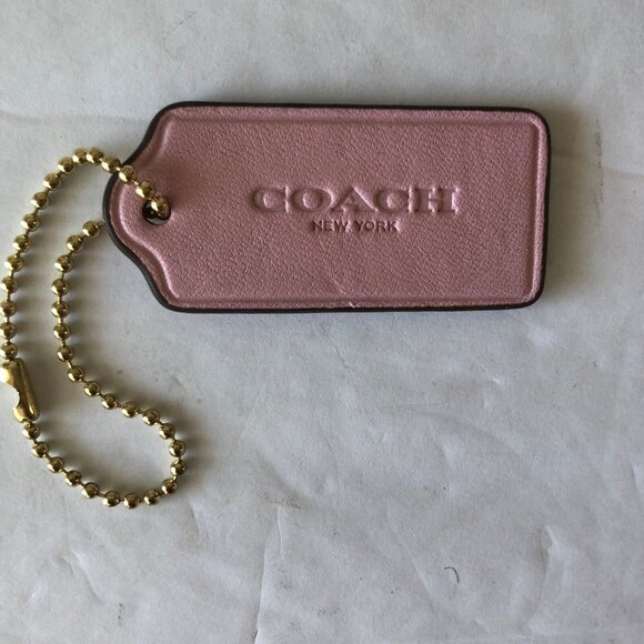Coach Pink Key Fob Leather Bag Charm Tag Accent W Silver Chain New - Picture 1 of 3